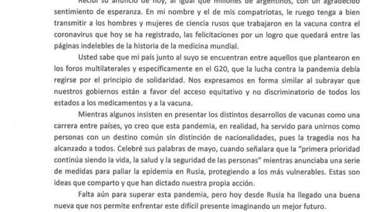 Alberto Fernández le envió una carta a Putin por la vacuna contra el coronavirus