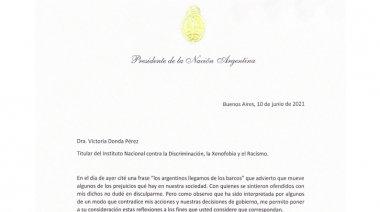 Tras la polémica frase, el presidente mandó una carta al INADI